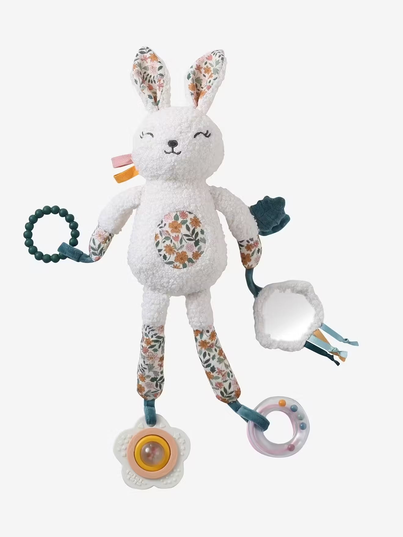 Hanging Baby Activity Plush Toy – Sensory Rattle with Teether and Crinkle Features – Yellow Retro Flower