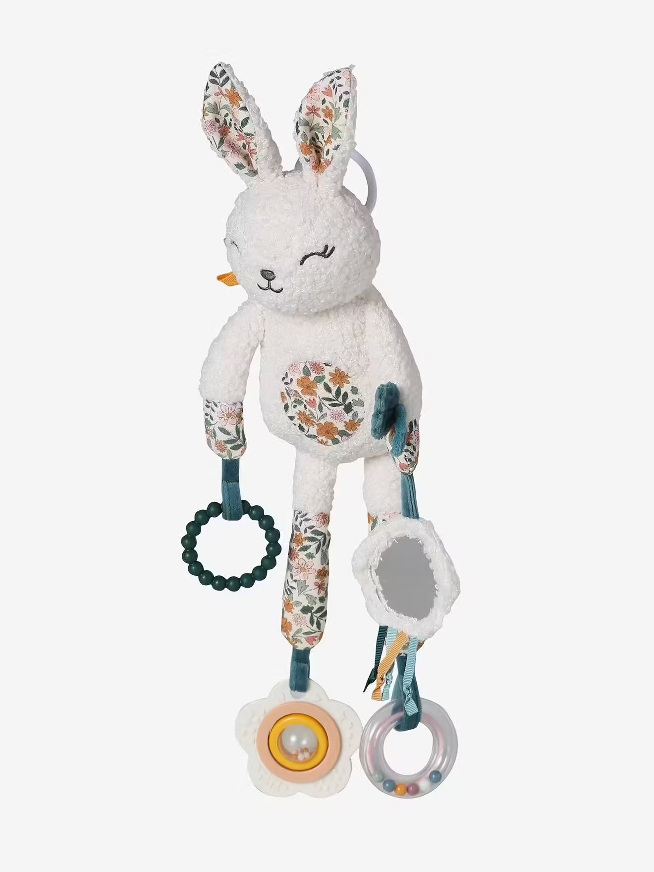 Hanging Baby Activity Plush Toy – Sensory Rattle with Teether and Crinkle Features – Yellow Retro Flower