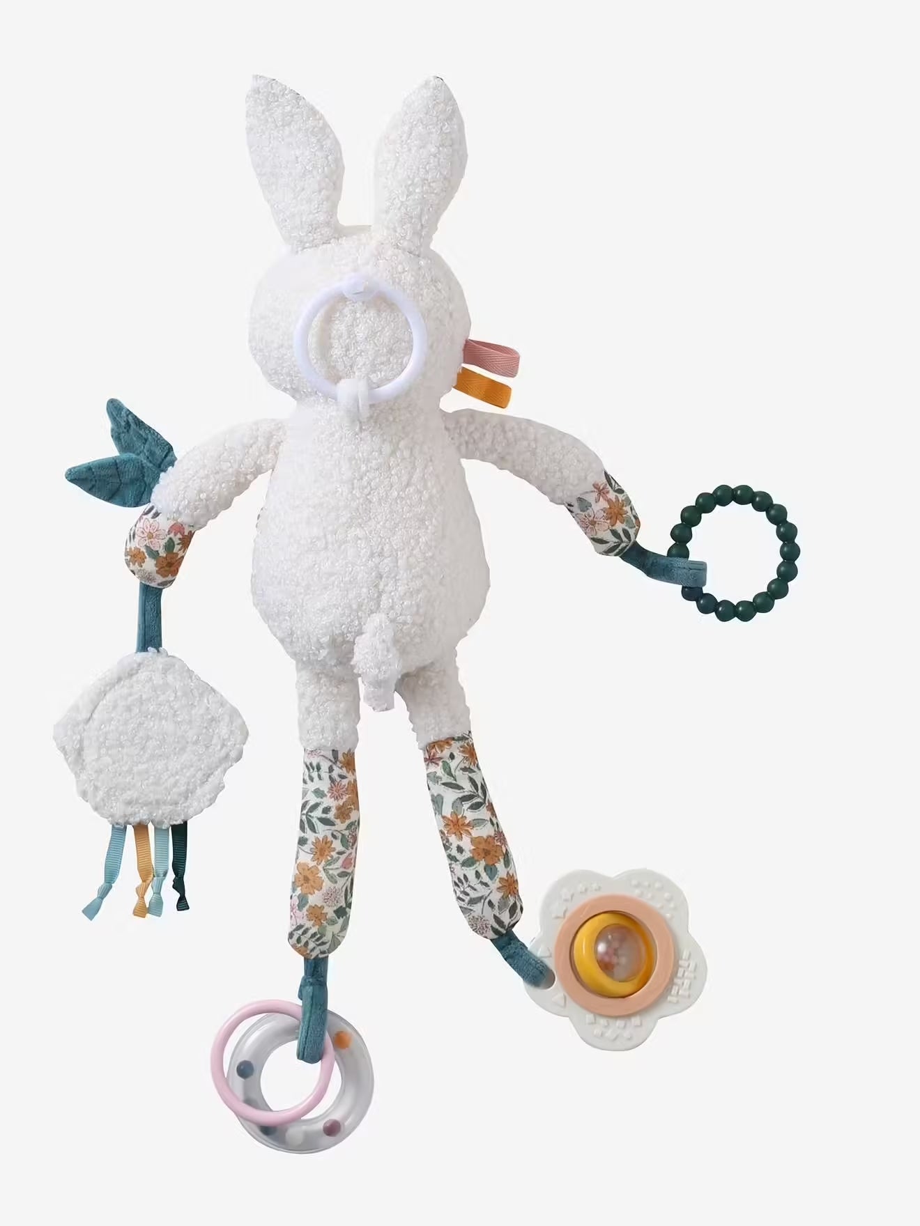 Hanging Baby Activity Plush Toy – Sensory Rattle with Teether and Crinkle Features – Yellow Retro Flower