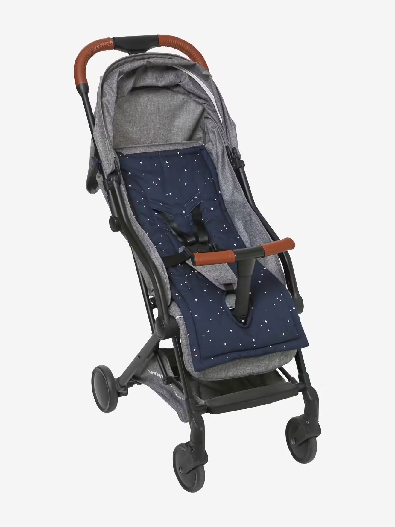 Reversible Pushchair Seat Liner – Padded Stroller Cushion with Star Print – Navy