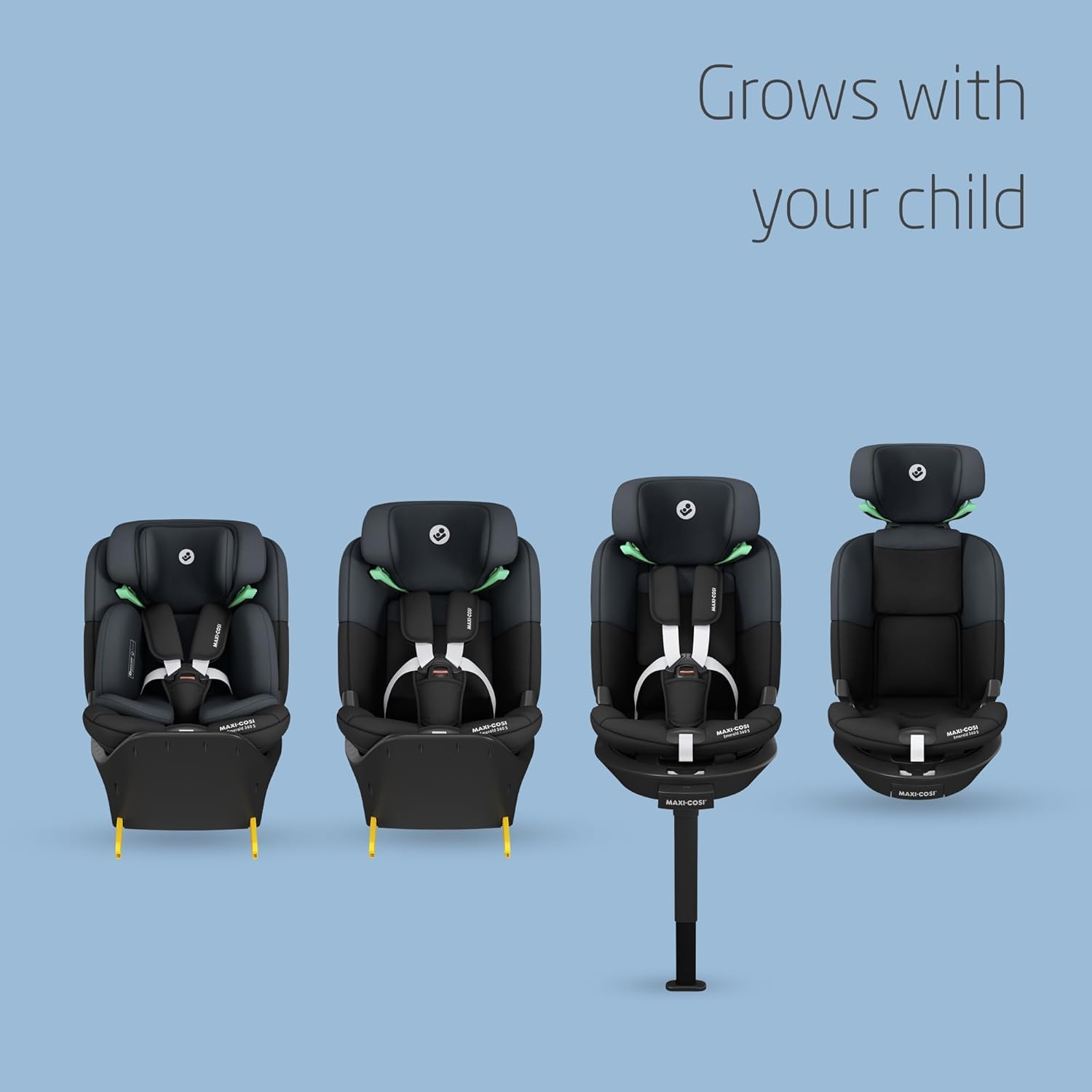 Maxi-Cosi Emerald S i-Size 360 Swivel Baby Car Seat, Isofix 0–12 Years, Rear-Facing, 4 Recline Positions, G-Cell Protection – Tonal Black