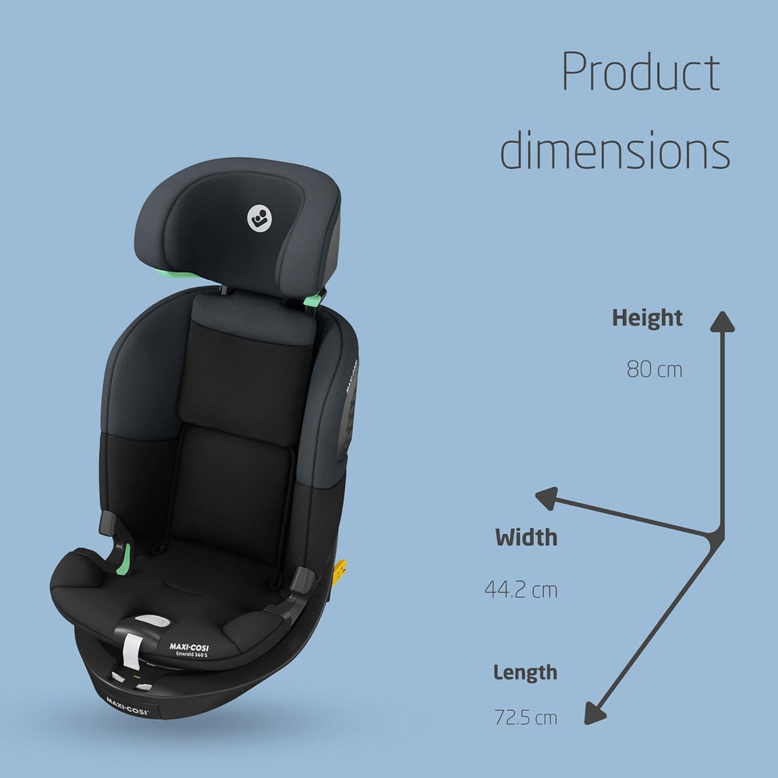Maxi-Cosi Emerald S i-Size 360 Swivel Baby Car Seat, Isofix 0–12 Years, Rear-Facing, 4 Recline Positions, G-Cell Protection – Tonal Black