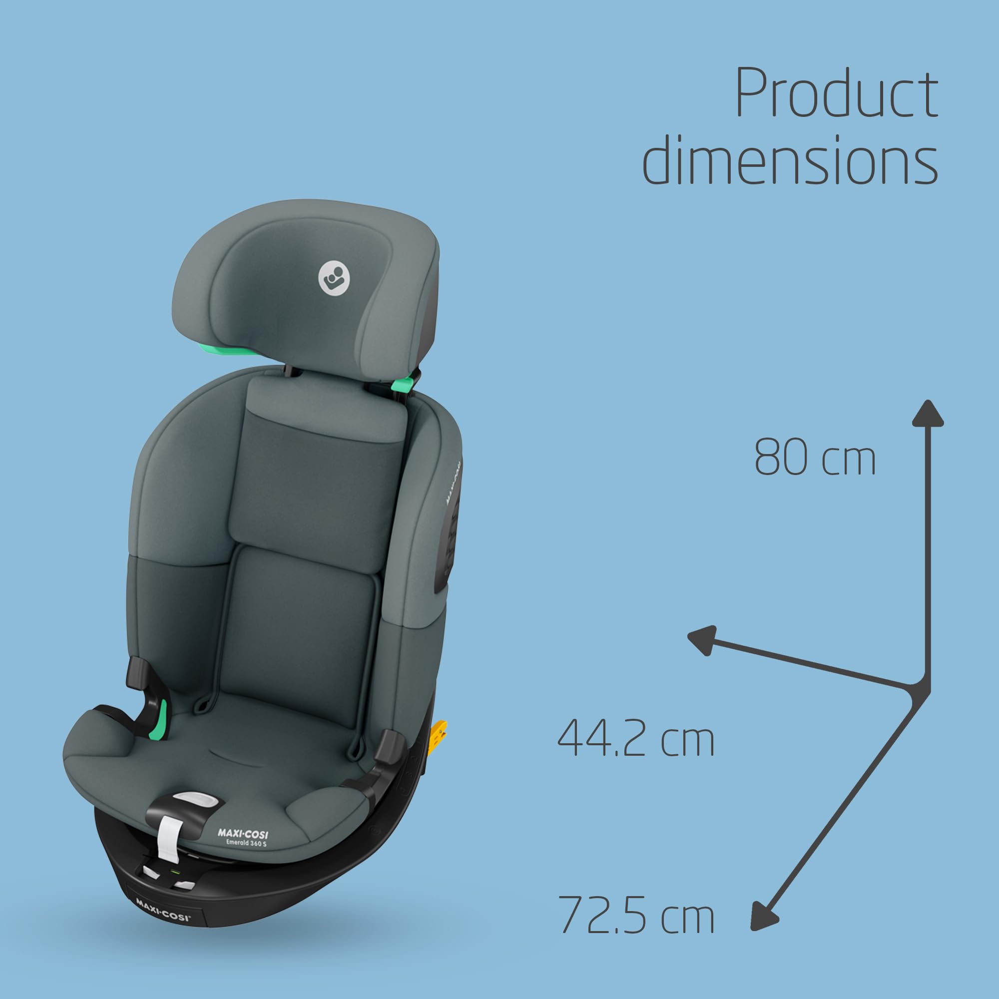 Maxi-Cosi Emerald S i-Size 360 Swivel Car Seat, Isofix Multi-Age 0–12 Years, Rear-Facing with 4 Recline Positions & G-Cell Protection – Tonal Graphite