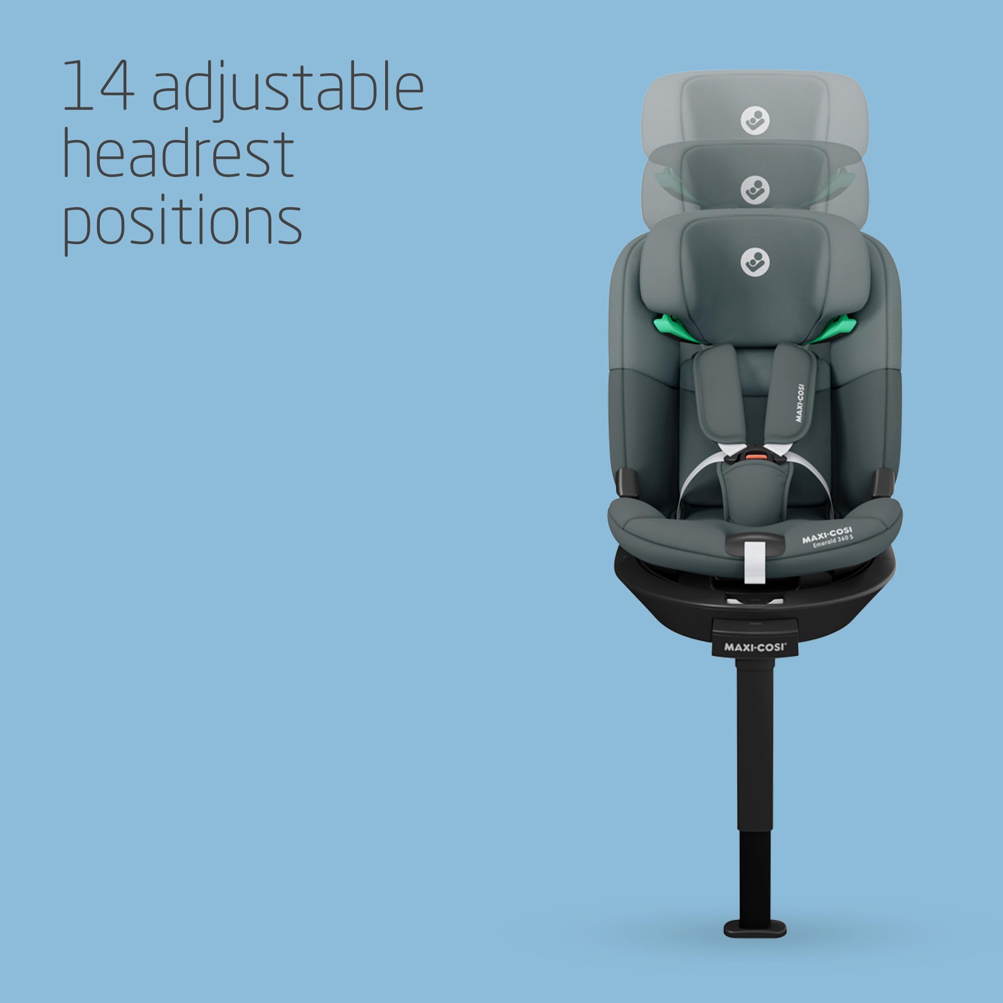 Maxi-Cosi Emerald S i-Size 360 Swivel Car Seat, Isofix Multi-Age 0–12 Years, Rear-Facing with 4 Recline Positions & G-Cell Protection – Tonal Graphite