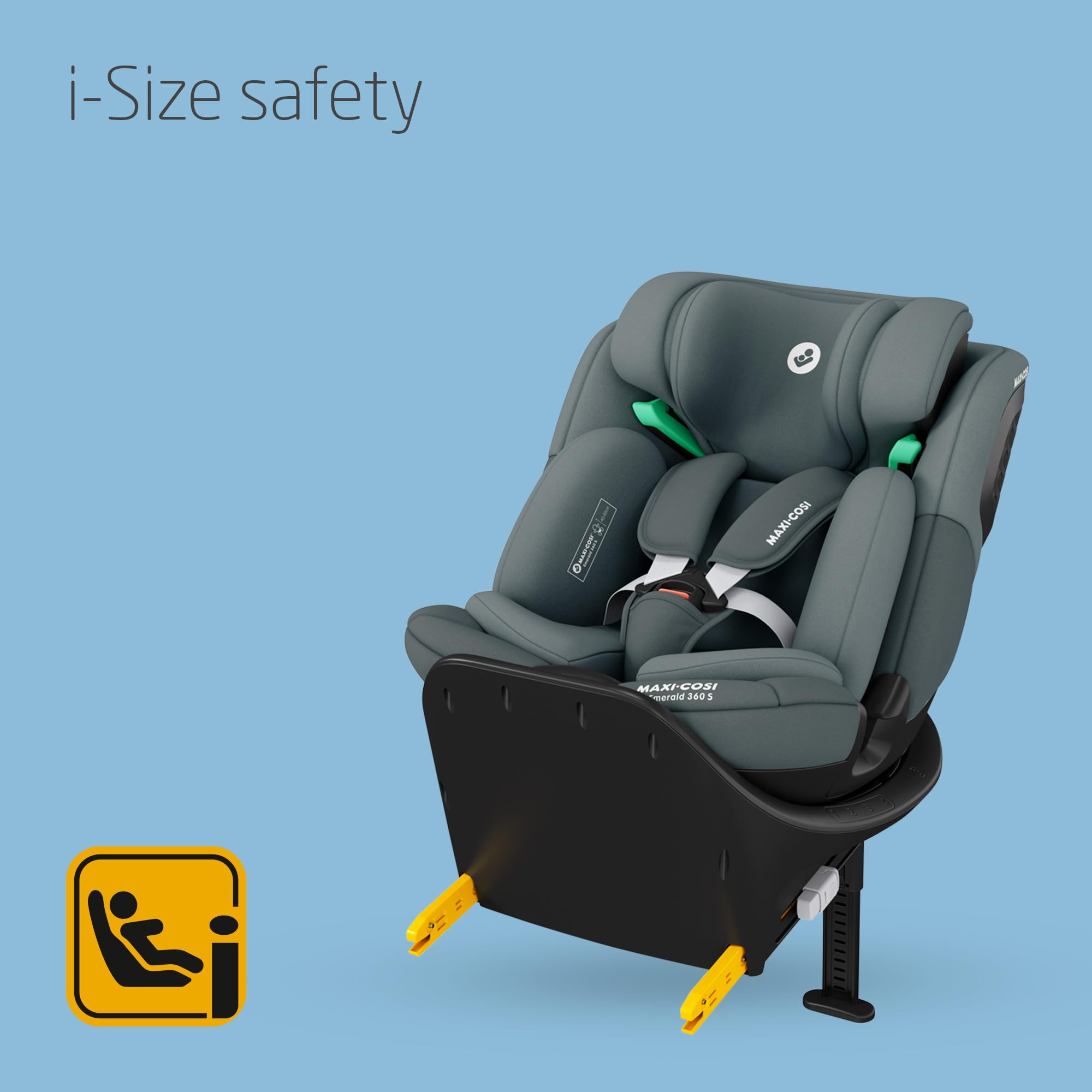 Maxi-Cosi Emerald S i-Size 360 Swivel Car Seat, Isofix Multi-Age 0–12 Years, Rear-Facing with 4 Recline Positions & G-Cell Protection – Tonal Graphite